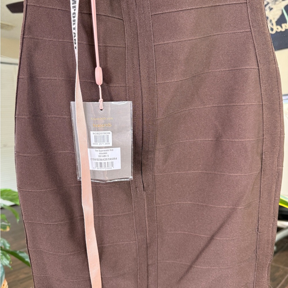 House of CB 'The Supermodel' chocolate halter midi bandage dress NWT - Picture 9 of 9